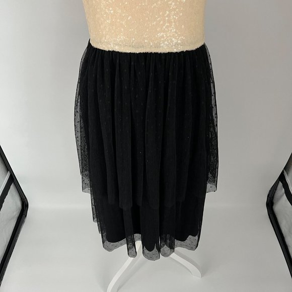 NWT Dress The Population Kady Sequin Block Print Tiered Dress in Cream Black Med - Picture 4 of 11